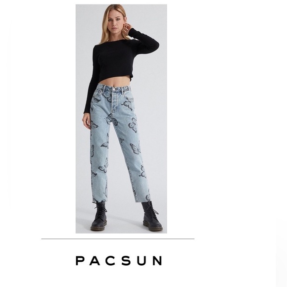 PacSun Denim - PacSun sz 25 Eco Butterfly Fairy High Waisted Straight Leg Grunge punk jeans